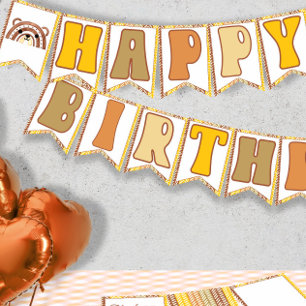 Boho Rainbow Woodland Bär Retro Happy Birthday Wimpelkette