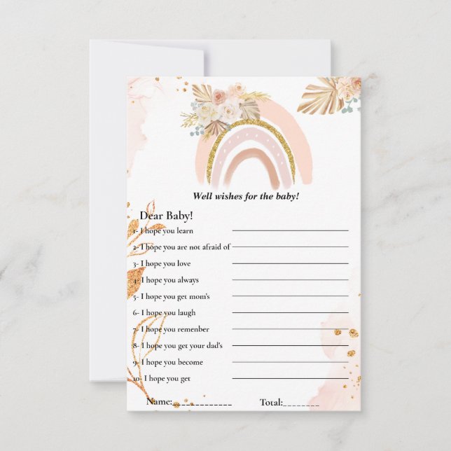 Boho Rainbow wünscht sich für das Baby Duschgame C Einladung (Vorderseite)