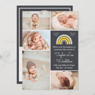 Boho Rainbow Yellow and Gray Birth Ankündigung