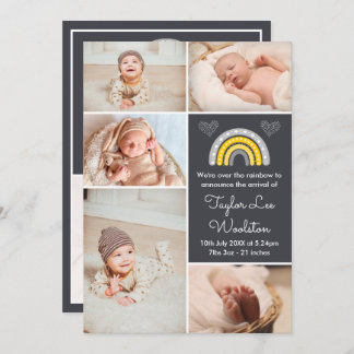 Boho Rainbow Yellow and Gray Birth Ankündigung