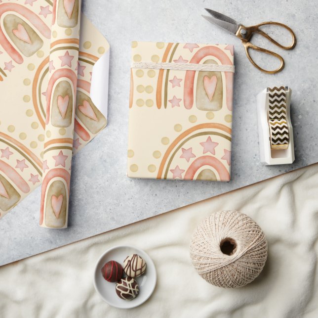 Boho Rainbow Yellow Orange and Green Girls Geschenkpapier (Kunsthandwerk)