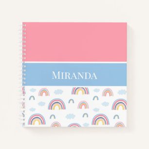 Boho Rainbows Pink Blue Your Name Typografy Notizbuch