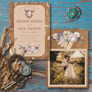 Boho Ranch Desert Tan Photo Faire-part de mariage
