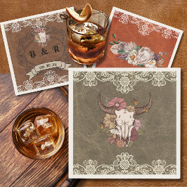 Boho Ranch Floral Bull Skull Paper Cocktail Napkin Serviette