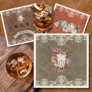 Boho Ranch Floral Bull Skull Paper Cocktail Napkin Serviette
