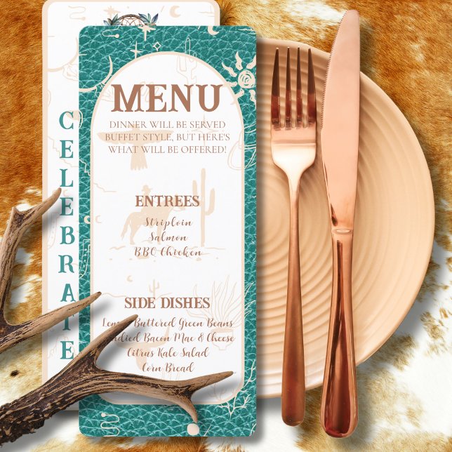 Boho Ranch Turquoise Wedding Flat Menu Menükarte (Von Creator hochgeladen)