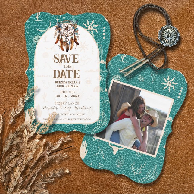 Boho Ranch Wedding Türkise Foto Save the Date (Von Creator hochgeladen)
