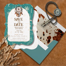 Boho Ranch Wedding Türkise Leather Save the Date