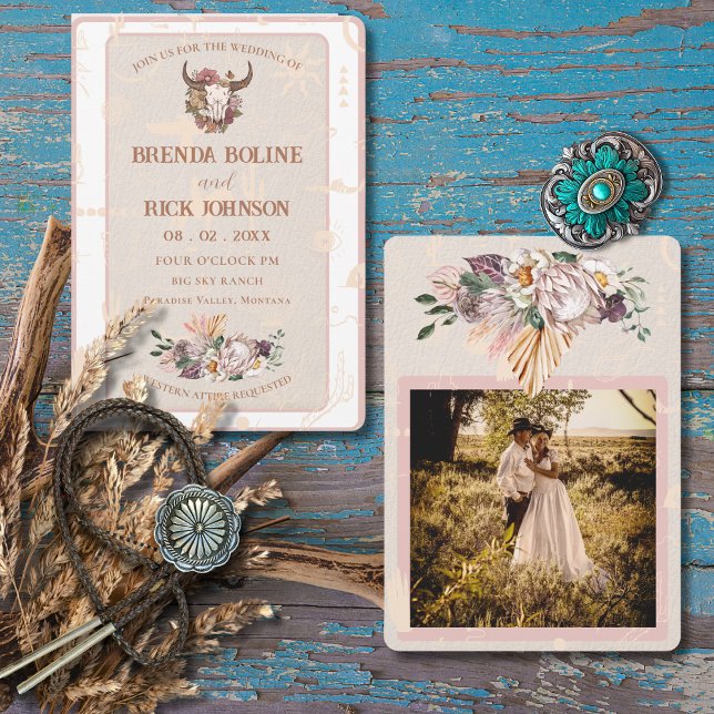 Boho Ranch White Leather Foto Einladung zur Hochze (Von Creator hochgeladen)