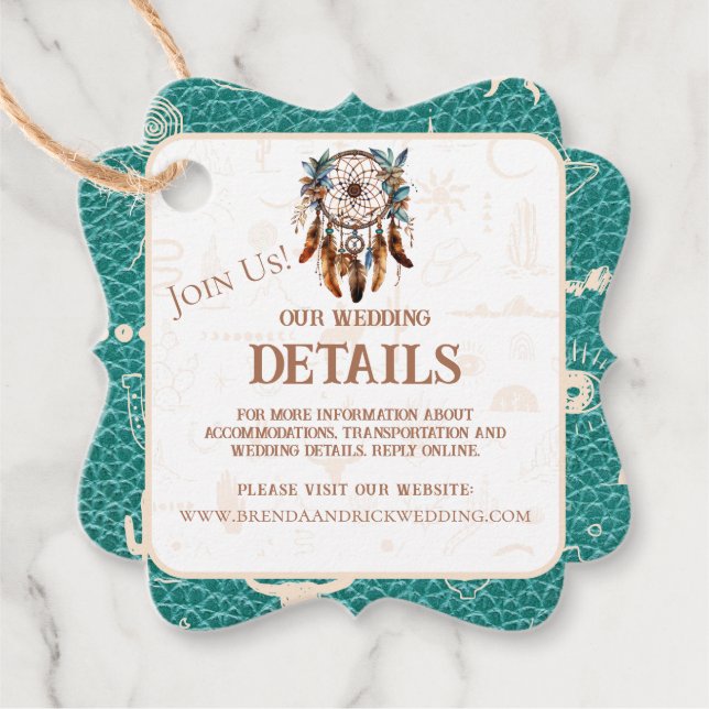 Boho Ranch Wild West Imitats Leather Türkis Detail Geschenkanhänger (Vorderseite)
