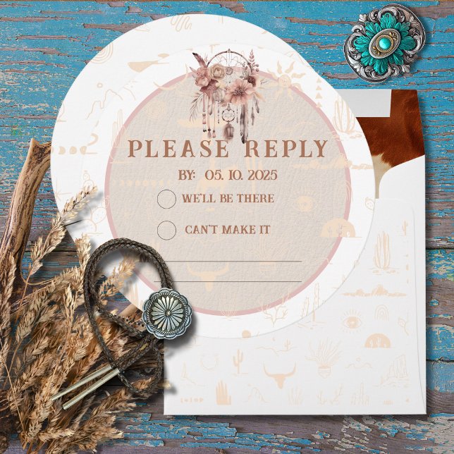 Boho Ranch Wild West White Leather Reply RSVP Card Einladung (Von Creator hochgeladen)