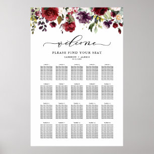 Boho Red and Lila Floral Wedding Chart Poster