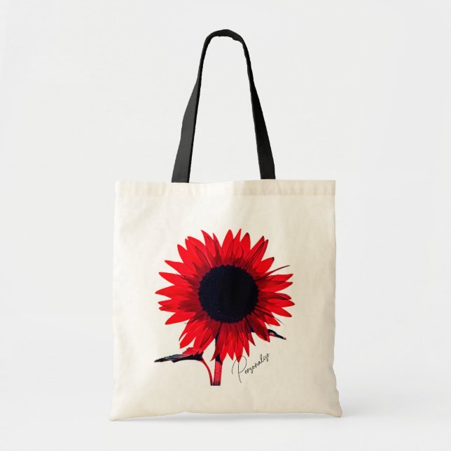 Boho Red Black Sunflower Elegante Tragetasche (Vorne)