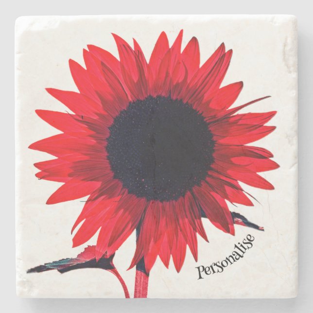 Boho Red Black Sunflower Personalisiert Steinuntersetzer (Vorderseite)