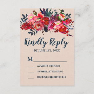 Boho Red Floral UAWG Response Card RSVP Karte