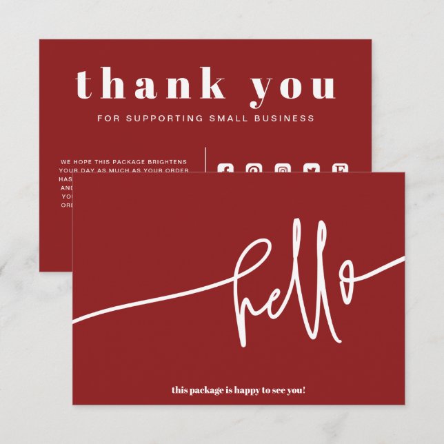 Boho Red Hallo Vielen Dank, bestellen Sie kleine U Begleitkarte (Vorne/Hinten)