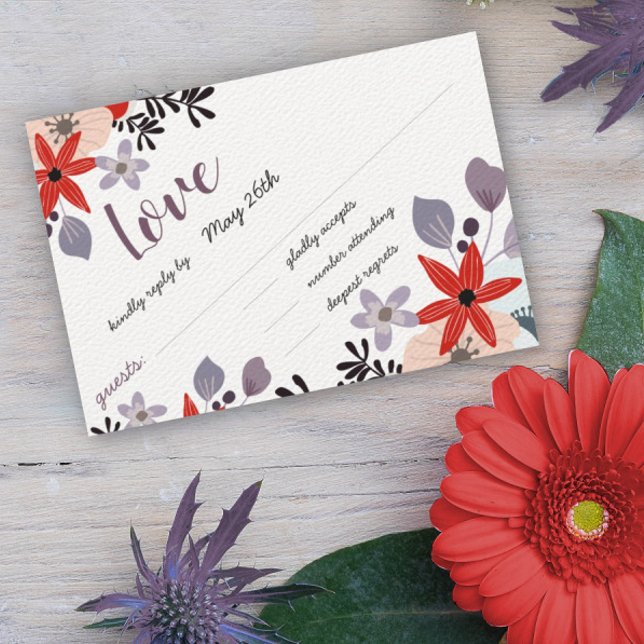 Boho Red Lavender Lilac Floral Invitation RSVP (Créateur téléchargé)