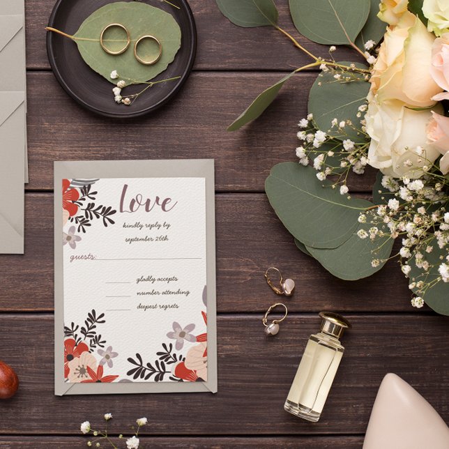 Boho Red Lavender Lilac Floral Invitation RSVP (Créateur téléchargé)