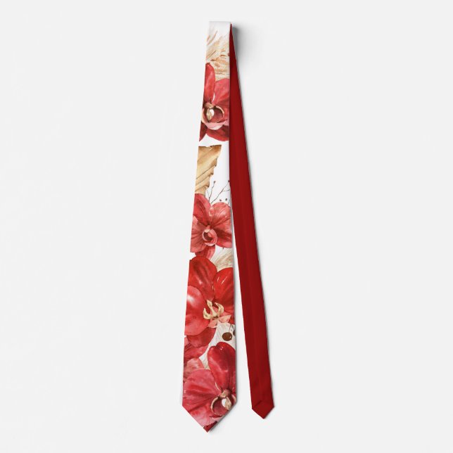 Boho Red Orchid & Driving Grasses Krawatte (Vorderseite)