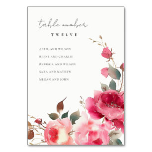 Boho Red Pink Rose Blume Hochzeitsdiagramm Tischnummer