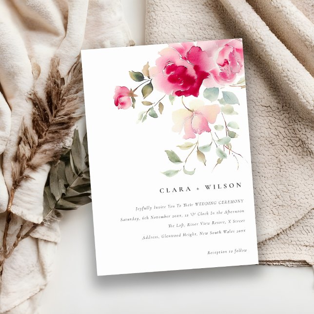 Boho Red Pink Rose Blume Wasserfarbenhochzeit Einladung (Von Creator hochgeladen)