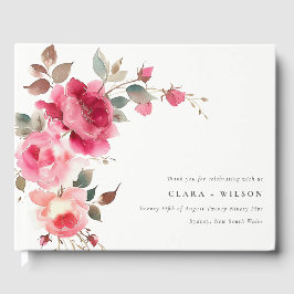 Boho Red Pink Rose Blume Wasserfarbenhochzeit Gästebuch