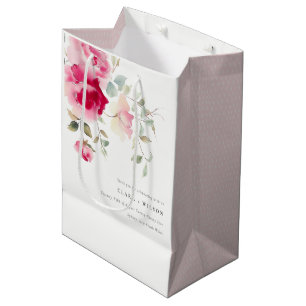 Boho Red Pink Rose Blume Wasserfarbenhochzeit Mittlere Geschenktüte