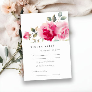 Boho Red Pink Rose Blume Wasserfarbenhochzeit RSVP Karte