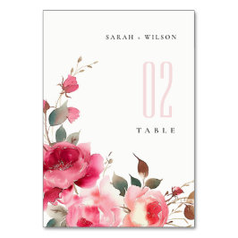Boho Red Pink Rose Blume Wasserfarbenhochzeit Tischnummer