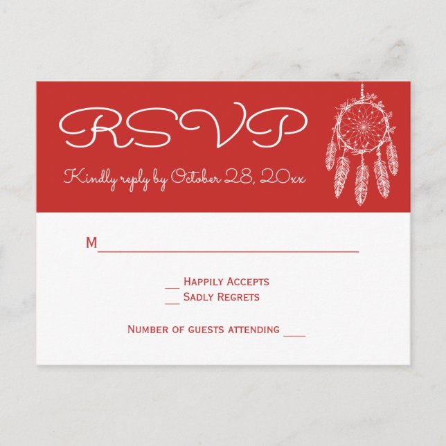 Boho Red UAWG Native American Dreamcatcher Wedding Einladungspostkarte (Vorderseite)