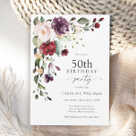 Boho Red und Lila Floral 50. Geburtstagsparty Einladung<br><div class="desc">Feiern Sie einen 50. Geburtstag im schönen Boho-Stil mit dieser attraktiven Aquarell-Geburtstagsfeier. Es verfügt über einen hübschen Blumenstrauß in der stilvollen Farbkombination Bordeaux, Rosa, Pflaume lila und Pfirsich mit üppig blühenden Pflanzen. Es ist eine wunderbare Wahl für Feiern von Mitte Sommer, Herbst und während der Wintermonate. Die Rückseite der Einladung...</div>