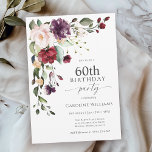Boho Red und Lila Floral 60. Geburtstagsparty Einladung<br><div class="desc">Feiern Sie einen 60. Geburtstag im schönen Boho-Stil mit dieser attraktiven Aquarell-Geburtstagsfeier. Es verfügt über einen hübschen Blumenstrauß in der stilvollen Farbkombination Bordeaux, Rosa, Pflaume lila und Pfirsich mit üppig blühenden Pflanzen. Es ist eine wunderbare Wahl für Feiern von Mitte Sommer, Herbst und während der Wintermonate. Die Rückseite der Einladung...</div>
