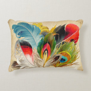 Boho Red und Yellow Trendy Feather Dekokissen