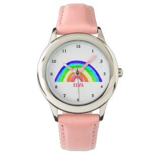 Boho-Regenbogen-Aquarell Süße Mädchen Rosa Kinder Armbanduhr