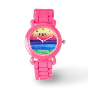 Boho-Regenbogen-Aquarell Süße Mädchen Rosa Kinderu Armbanduhr