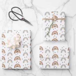 Boho-Regenbogen-Baby-Party Beige Terrakotta Grün Geschenkpapier Set