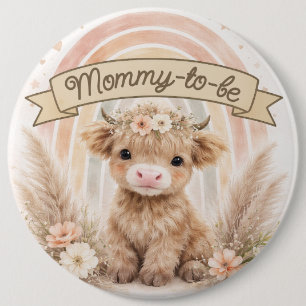 Boho Regenbogen-Baby-Party mit Blumen für werdende Button