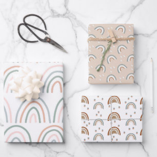 Boho-Regenbogen-Baby-Shower-Beige-Terrakotta-Grün Geschenkpapier Set