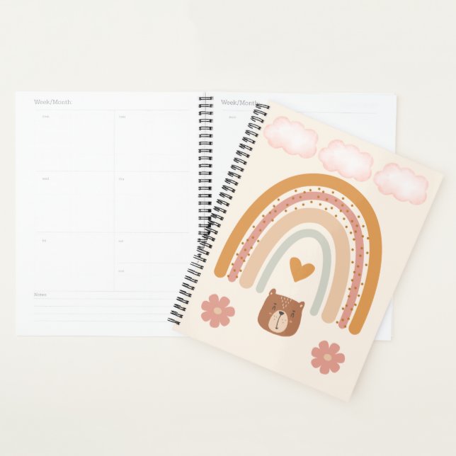 Boho Regenbogen & Bär Kinderzimmer Kunst | Neutral Planer (Anzeige)