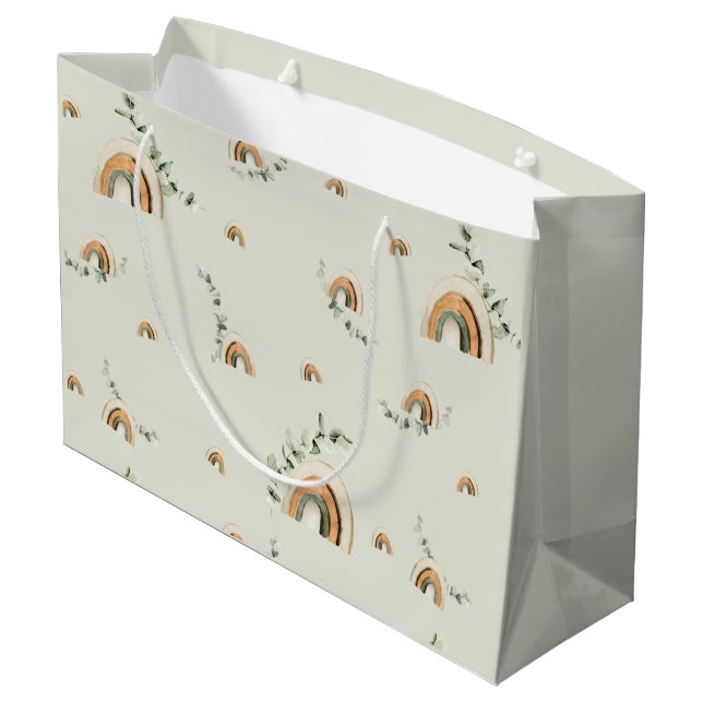 Boho Regenbogen Eukalyptus Kinderzimmer Babydusche Große Geschenktüte (Rückseite Schrägansicht)