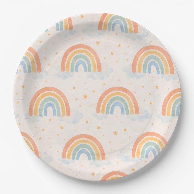 Boho-Regenbogen-Geschlecht-Reveal-Papierteller Neu Pappteller (Vorderseite)