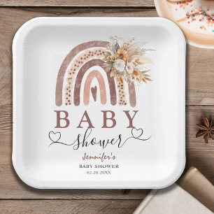 Boho Regenbogen Geschlechtsneutrale braune Babyp Pappteller