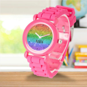 Boho Regenbogen Glitter Süße Mädchen Rosa Kinder Armbanduhr