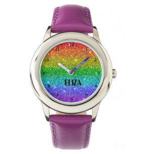 Boho-Regenbogen-Glitter-Süße-Mädchen-Rosa-Kinder-U Armbanduhr