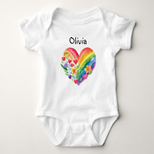 Boho Regenbogen-Herz Personalisiert Baby Strampler