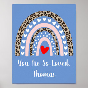 Boho-Regenbogen-Leoparden-Muster-Herzen-Jungen-Kin Poster