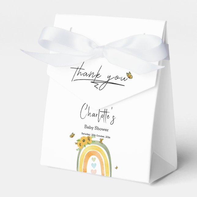 Boho Regenbogen mit Sonnenblumen Babydusche Geschenkschachtel (Vorderseite)