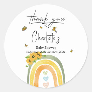 Boho Regenbogen mit Sonnenblumen Babydusche Runder Aufkleber