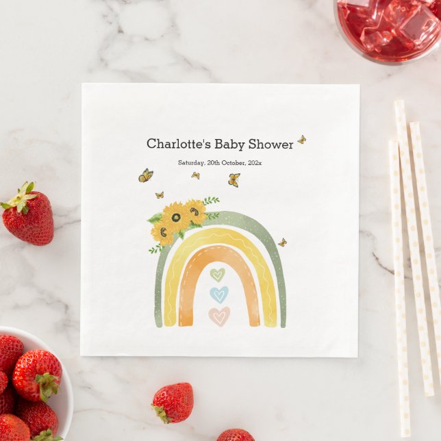Boho Regenbogen mit Sonnenblumen Babydusche Serviette (Beispiel)