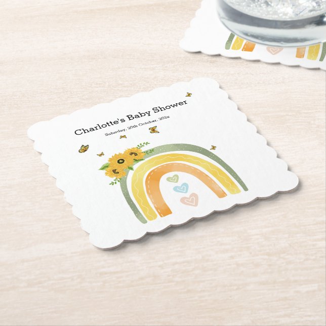 Boho Regenbogen mit Sonnenblumen Babydusche Untersetzer (angewinkelt)